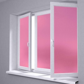 24"x48" (2FTx4FT) Pink Color Frosted Glass Peel and Stick Window Film Home Bedroom Bathroom Privacy Waterproof Sticker Decal Free Tool Kit