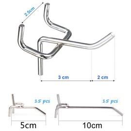 Wenxiaw Tool Wall Hooks Pegboard Hooks for Perforated Wall Perforated Wall Hooks Perforated Plate Hooks for Supermarket Shelves DIY Stores Tool Rooms, Length 10 cm 5 cm Single Hook 30 Pieces