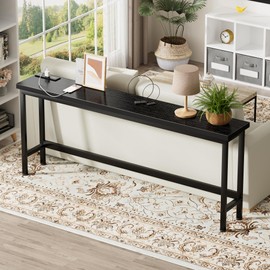 FAMIDGE 35'' High Behind Couch Table, Narrow Console Table with Outlet, Sofa Table for Entryway Hallway, Living Room, Black