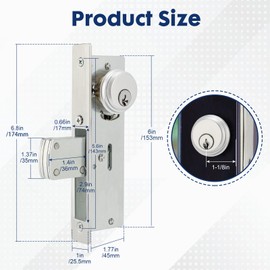 MaxxGeek Storefront Mortise Door Lock Commercial Mortise Lock with Lock Cylinder Double Cylinder Deadbolt Lock Set (1-1/8" Backset)