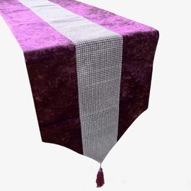 San Tungus Western Modern Simple Stylish Atmosphere Table Runners with Flannel Rhinestones Strip and Tassels for Wedding,13x98 Inches,Purple