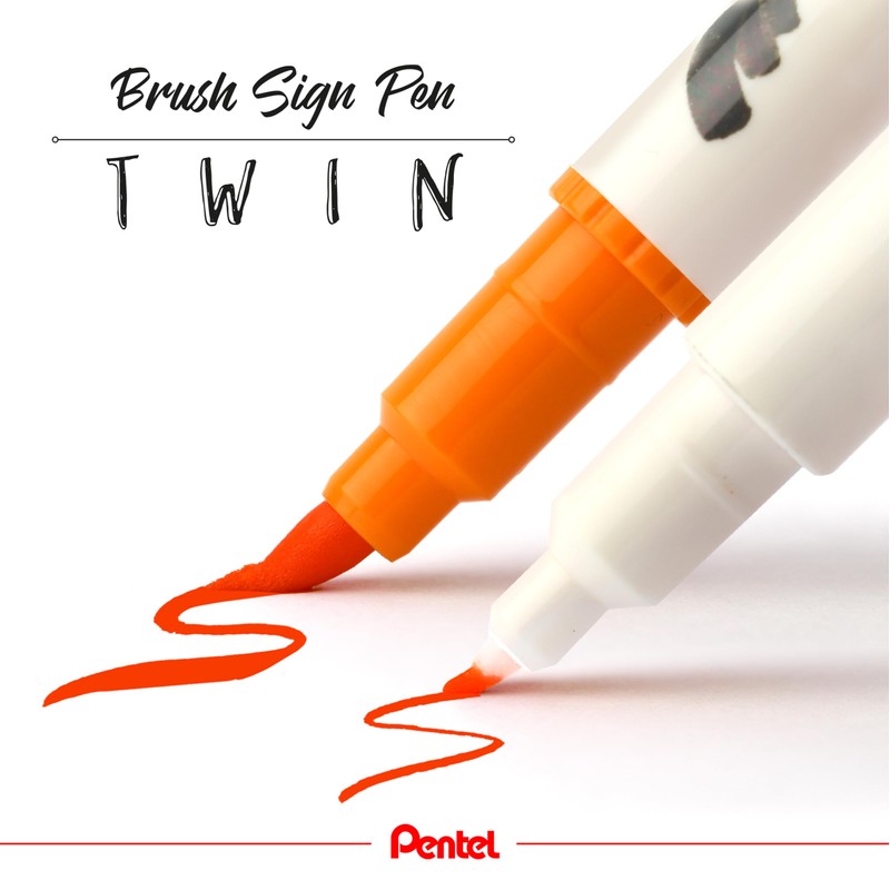 Pentel Brush Sign Pen Twin SESW30C Fibre Pen, 2 Brush-like