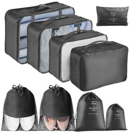 Packing Cubes for Suitcases, MOFELON 9 PCS Travel Luggage Organiser Bags, Waterproof Compression Packing Cubes for Backpack, Travel Essentials for Clothes Shoes Storage Bag-BLACK