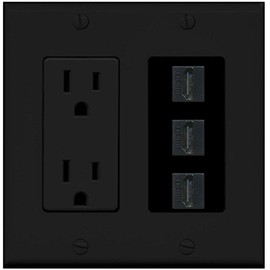 RiteAV - 15 Amp Power Outlet 3 Port HDMI Decorative Wall Plate - Black