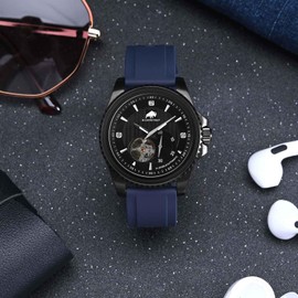 BISONSTRAP 22mm Silicone Watch Bands, Flexible Rubber Watch Straps for Men and Women, Dark Bule with Silver Buckle