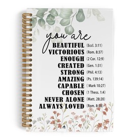 QLMX Christian Inspirational Spiral Notebook, You Are Beautiful Bible Journal Notebook, Christian Floral Notebooks for School Work, Inspirational Bible Office Supplies Gifts for Faith Women, 5.5x8.3