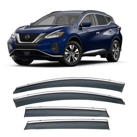 Vesul Compatible with Nissan Murano 2015-2024 S SV SL Platinum Clip on Rain Guards Anti-Rain Window Visors with Tape 304 Stainless Steel Trim–Noise Reduction&All-Weather Protection Outside Channel