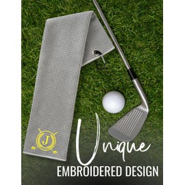 CybGene Golf Towels, Monogrammed Golf Accessory for Golf Bags, Golf Gifts for Men and Women on National Golf Day, Retirement, Birthday, Christmas, 16”x 24” Microfiber Golf Towel, Grey - Initial R