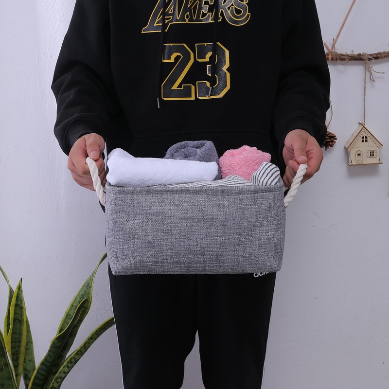 CREADARD Small Storage Box with Cotton Handles, Fabric Foldable Linen