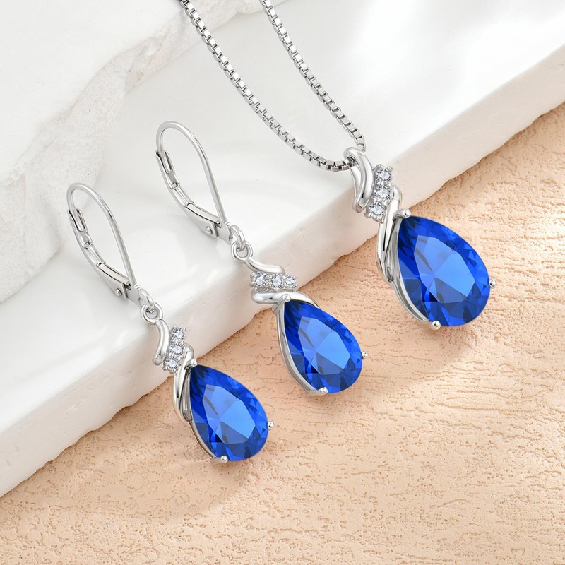 Blaniy Teardrop Necklace 925 Sterling Silver Sapphire Pendant Necklace September