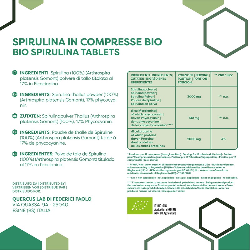 ERBOTECH Spirulina Tablets, 400 g Pack, Approx. 1600 Capsules, 100%