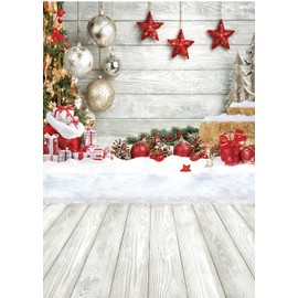CHAIYA 5X7FT Christmas Backdrop White Wood Floor Photography Backdrop Winter Snow Xmas Tree Gift Family Party Background New Year Party Decoration Backdrop
