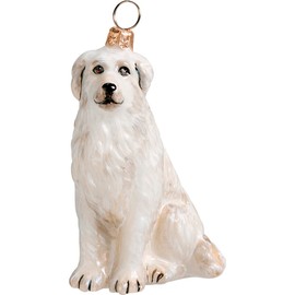 Great Pyrenees Mountain Dog Sitting Polish Glass Christmas Ornament Decoration