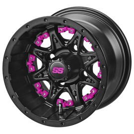 RM Cart Golf Cart Accessories | 10" Revenge Matte Black Golf Cart Wheel with Pink Inserts