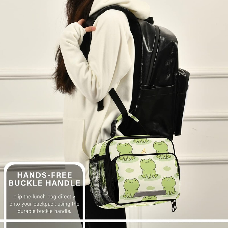 MNSRUU Unisex Cute Frog Insulated Lunch Bag, 11"x4.33"x 9.05", Keeps