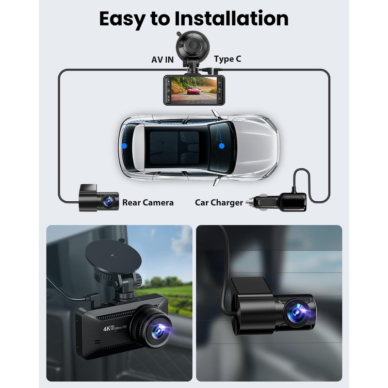 Dash Cam Front Rear 4K/1080P, Dash Camera for Cars Build