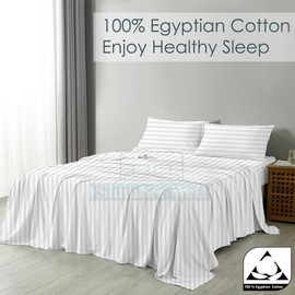 Sheet Set Queen Size - 600 Thread Count 100% Egyptian Cotton Sheets Set - 22 Inch Deep Pocket Sheets - Breathable,Cooling & Soft Hotel Sheets - Super Soft Sheets Set Queen Size - White Stripe