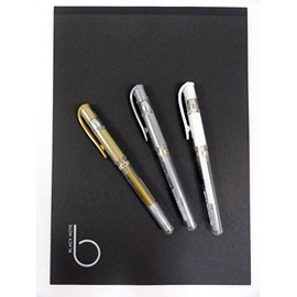 uni-ball Signo Value Set 3 Gel Ink Balpoint Pens (White/Gold/Silver, Ballpoint: 1 mm) + PILOT 1 Black Note Pad