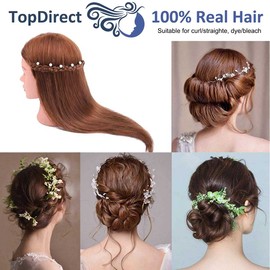 TopDirect Training Head 18inch 100% Real Hair Cosmetology Hairdressing Mannequin Manikin Doll with Table Clamp Holder + Braid Set
