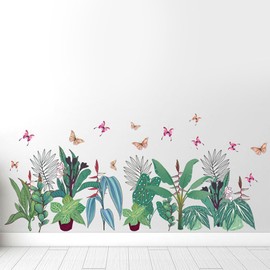 astylishome Girls Wall Stickers Green Leaves Decals Tropical Plants Palm Tree Leaves Peel and Stick Removable Window Sticker DIY Living Room Bedroom TV Walls Decor 0816