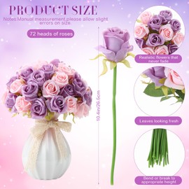 Hoteam 72 Heads Pink and Purple Artificial Rose Flowers 6 Bouquet Wedding Decoration Faux Flower Arrangement Bouquet with Stem Bridal Shower Gift Floral Centerpiece for Tables