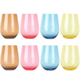 Lily's Home Unbreakable Poolside Acrylic Stemless Wine Glasses and Water Tumblers, Made of Shatterproof Plastic and Ideal for Indoor and Outdoor Use, Reusable. Mixed Colors. 14 Oz. - Set of 8
