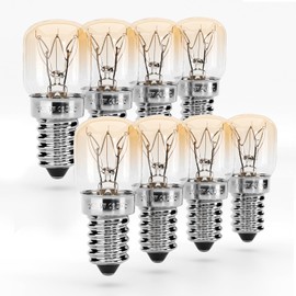 greate.® Backofenlampe E14 15W - 8er Pack Ofenlampe bis 300 Grad hitzebeständig für Backofen, Grillöfen, Salzlampe, Mikrowelle - Glühbirne Backofen mit T22 Kapsel, 75 Lumen & 2700K - Ofen Lampe