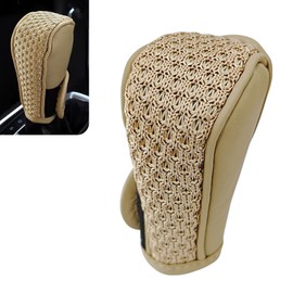 KUQUTIDY Car Gear Shift Knob Cover, Leather Car Gear Shifter Handle Knob Protective Cover, Anti-Slip Breathable Gear Stick Shift Cover, Gear Shifter Lever Protector for Car, SUV, Truck (Beige)