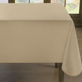 Romanstile Oilcloth Tablecloth 140 x 180 cm with Hem Linen Look Outdoor Tablecloth Weatherproof PVC Waterproof Garden Tablecloth Table Cloth Square for Outdoor, Birthday, Picnic, Party, BBQ, Natural