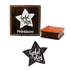 Printtoo Diary Card Gold Star Text Design Square Wooden Rubber Stamp Block-2 x 2 Inches
