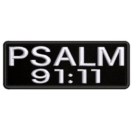 Psalm 91:11 Bible Verse White Text Embroidered Patch Iron-On/Sew-On Religious Scripture Jesus Christ Christian Bikers Badge Emblem Name Tag Gift Applique for Vest Jacket Jeans Bag Backpack Clothing
