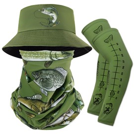 Levfla 3PCS Fishing Gifts UV Sun Protection for Men Includes Neck Gaiter Fishing Hat Arm Sleeves Fishing from Daughter Son Wife Fishing Accessories for Dad Grandpa Gift Ideas Green