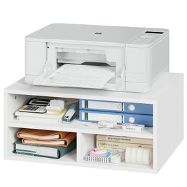 ALISENED Printer Stand for Desk, 2-Tier Wooden Desk Organizer, White