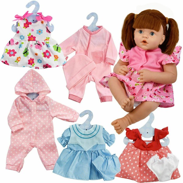 The Magic Toy Shop Bibi Doll - Set of 6 Dolls Clothes Outfits for 12 to 16 Inch New Born Baby Dolls - Rompers Pink Dress Bathrobe (Design 2)