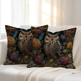 WitHero Decorative Throw Pillow Covers Set of 2, 18x18 Inch Morris Inspired Owl Floral Printed Soft Velvet Cushion Cases, Double-Sided Printed Sofa Pillow Cases for Home Decor
