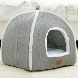 cat beds for Indoor Cats, Foldable cat Bed cave, cat House with Washable Cushions, cat Bed for Kittens, Small Pets, cat Tent, Soft and Warm Indoor cat House, Gray…