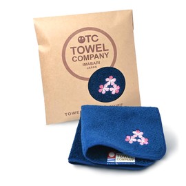 TOWEL COMPANY Botanical Garden Imabari Towel, Handkerchief, 8.7 x 8.7 inches (22 x 22 cm), Gift, Embroidered, Flower, Botanical Garden, Cherry Blossom (Navy))