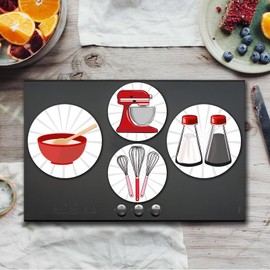 Aihonmin Stove Burner Covers, Kitchen Utensil Pattern Gas Stove Burner Covers Set of 4, 8 Inches and 10 Inches Stove Top Covers for Electric Stove Metal Stove Cover Gas Stove Top Covers