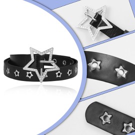 MILAKOO Womens Glitter Rhinestone Star Bucket Belt Rock Y2K Punk PU Leather Waist Belt for Jeans