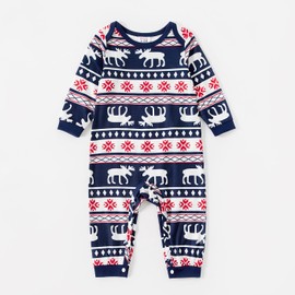 PATPAT Christmas Family Pajamas Matching Sets Deer and Letters Print Navy Dark Blue Family Matching Long Sleeve Mommy and Me Sleepwear Sets For Baby 3-6M