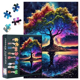 1000 Piece Puzzle for Adults - Colorful Tree of Life on The Lake Jigsaw Puzzle Adult Puzzles 1000 Pieces Fantasy Puzzles, Finished Size is 27.5 * 19.7 Inch