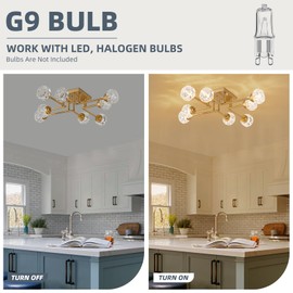 XINGQI 31" Modern Glass Ceiling Light, Semi Flush Mount Ceiling Light Fixture with 8-Lights, Gold Sputnik Chandeliers for Bedroom, Dining Room, Farmhouse Kitchen, Office, Living Room