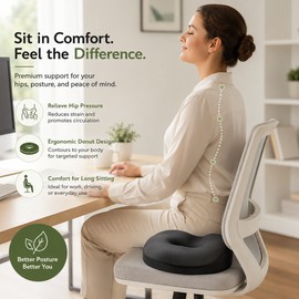 Donut Seat Cushion for Sitting Comfort – Memory Foam Tailbone Pillow for Office, Car, and Home Chairs