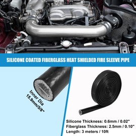 X AUTOHAUX 5/8" ID x 10FT Heat Shielded Fire Sleeve Silicone Coated Fiberglass Tape for Automotive Hose Lines Wires Electrical Wiring Black