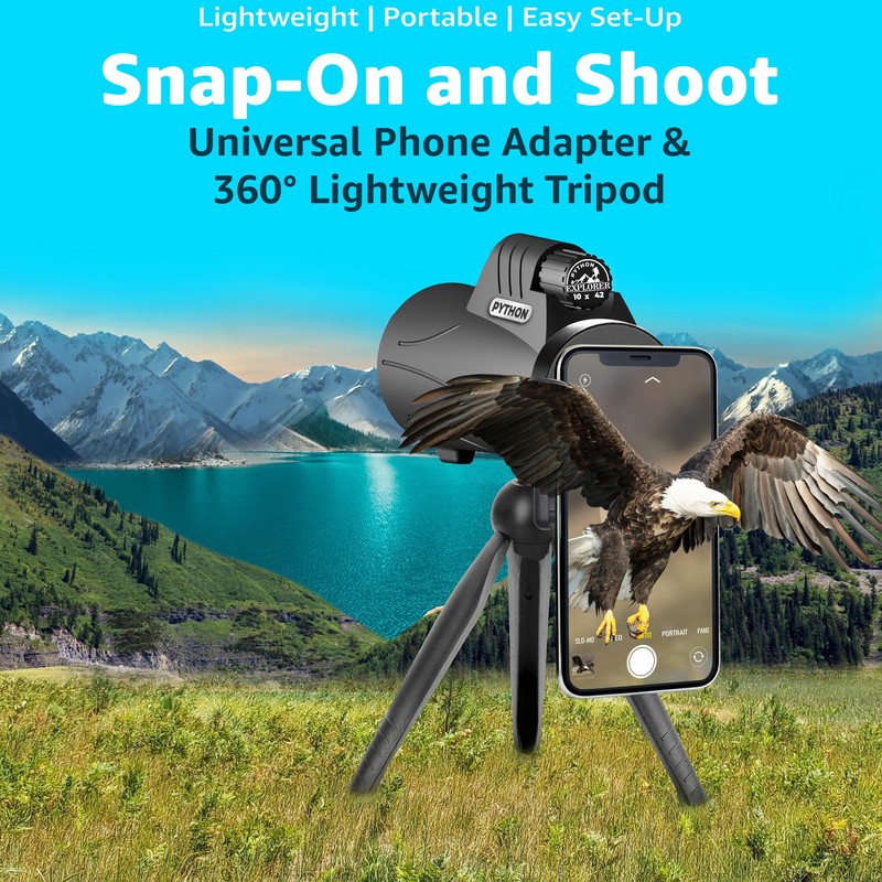 Python 10x42 mm Explorer Monocular Telescope with Smartphone Adapter &