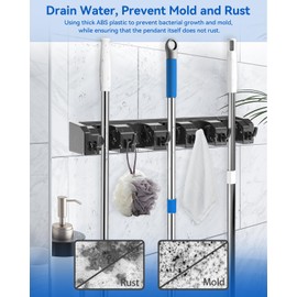 AceMining Broom Holder Wall Mounted, 5 Holders and 6 Hooks Mop Holder, ABS Plastic Brush Holder, Thick and Durable Mop and Broom Holder, Broom Storage, Broom Hook, Mop Wall Holder Black