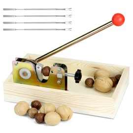 QWORK Nut Cracker with Wooden Base, Includes 4 Stainless Steel Picks, Upgraded Leverage Design, Adjustable Cracking Groove, Heavy Duty Walnut Cracker, Manual Nut Tongs