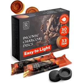 Charcoal Discs to Burn Incense - 30 pcs Charcoal for Incense Burning - 33 mm Most Quick Light Coals Tablets by M. ROSENFELD - 33 mm Resin Burner Rolls – Pack of 30 Instant Fire Coal Tablets