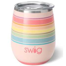 Swig Life 14oz Stemless Wine Cup, Insulated Wine Tumbler with Lid, Stainless Steel Wine Glass, Reusable Insulated Travel Tumbler, 14 oz Insulated Wine Glass with Lid (Good Vibrations)