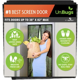 UnBugs Magnetic Screen Door - Fits Doors up to 38 x 82 Inches MAX - Pet & Kid Friendly, Self-Closing - Hands Free Magnet Closure Keeps Bugs Out & Breeze in